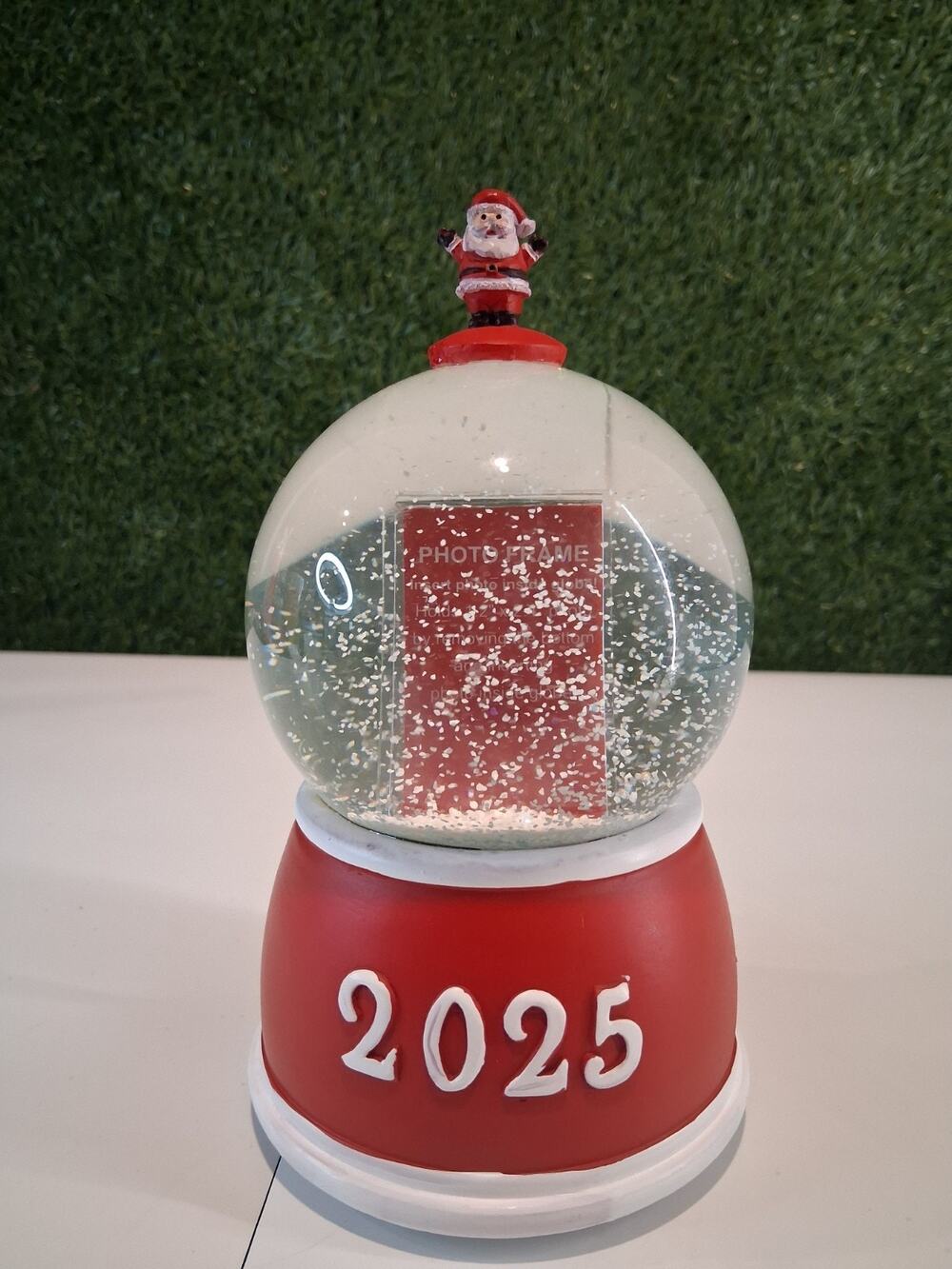 Festive Voice 2025 Christmas Snow Globe Photo Frame Santa Topper Red Base New